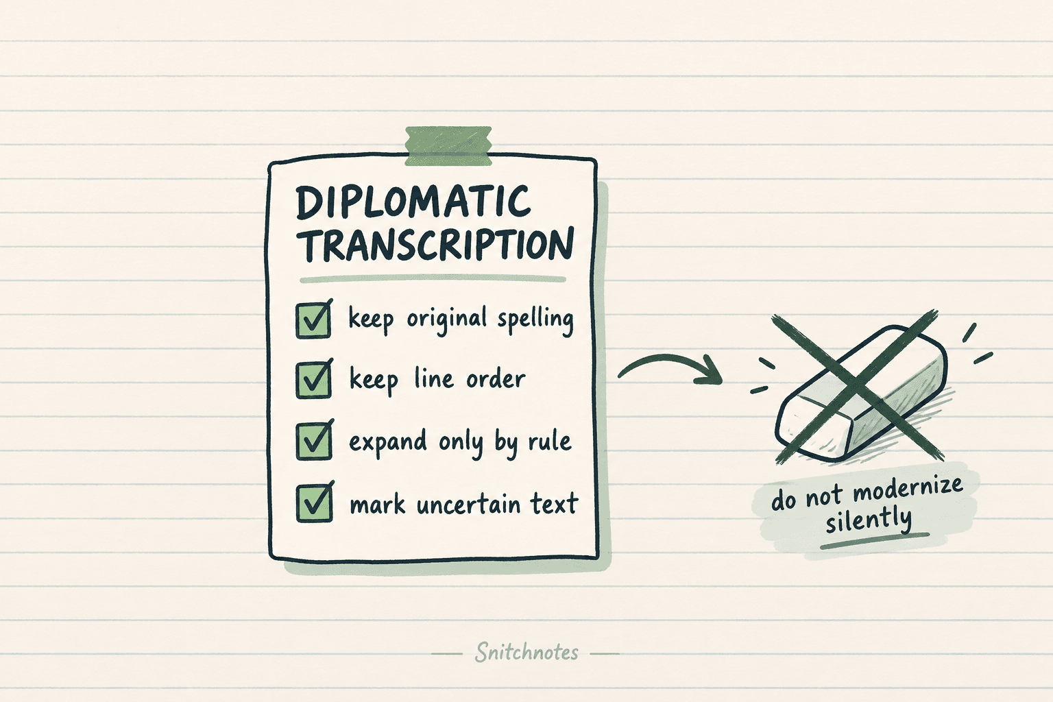 A diplomatic transcription preserves historical evidence and makes editorial decisions visible.
